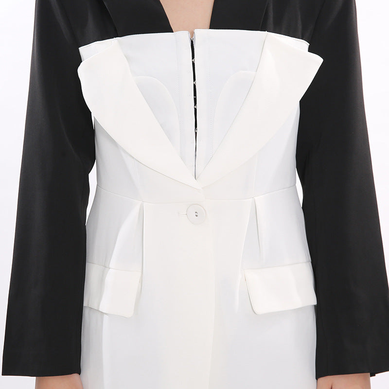 Two-Tone Sculpted Blazer with Corset Bodice – BLANC