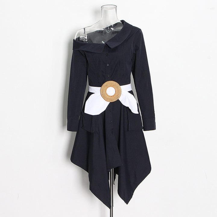 one-shoulder shirt dress with statement belt – ICON