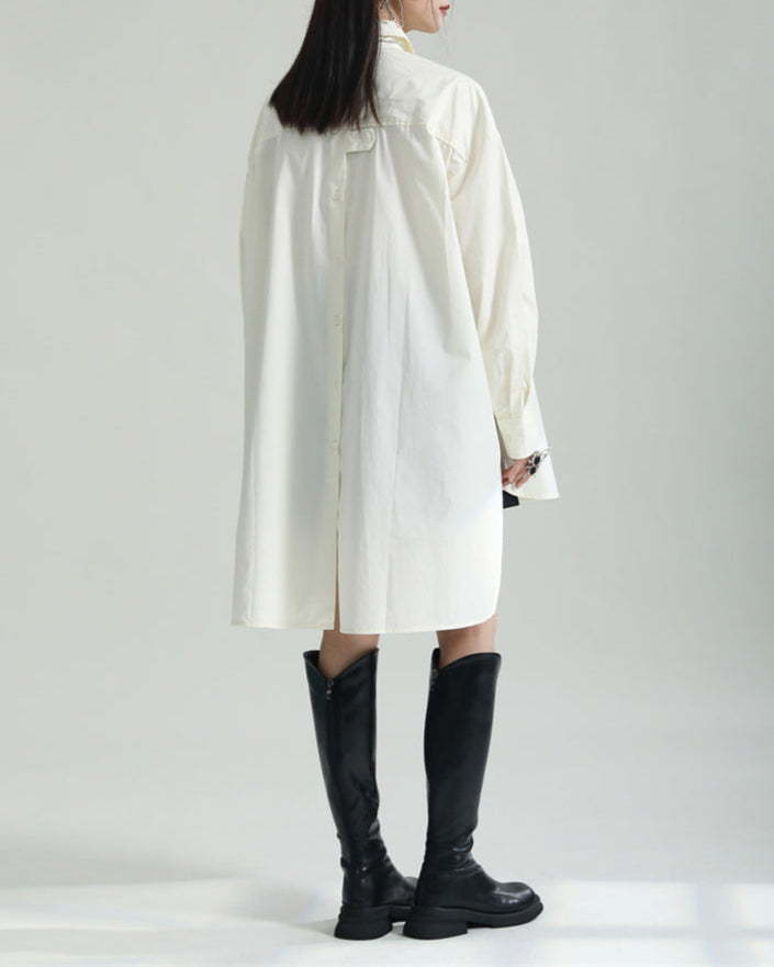 oversized high-low shirt dress with pointed collar – Rutra