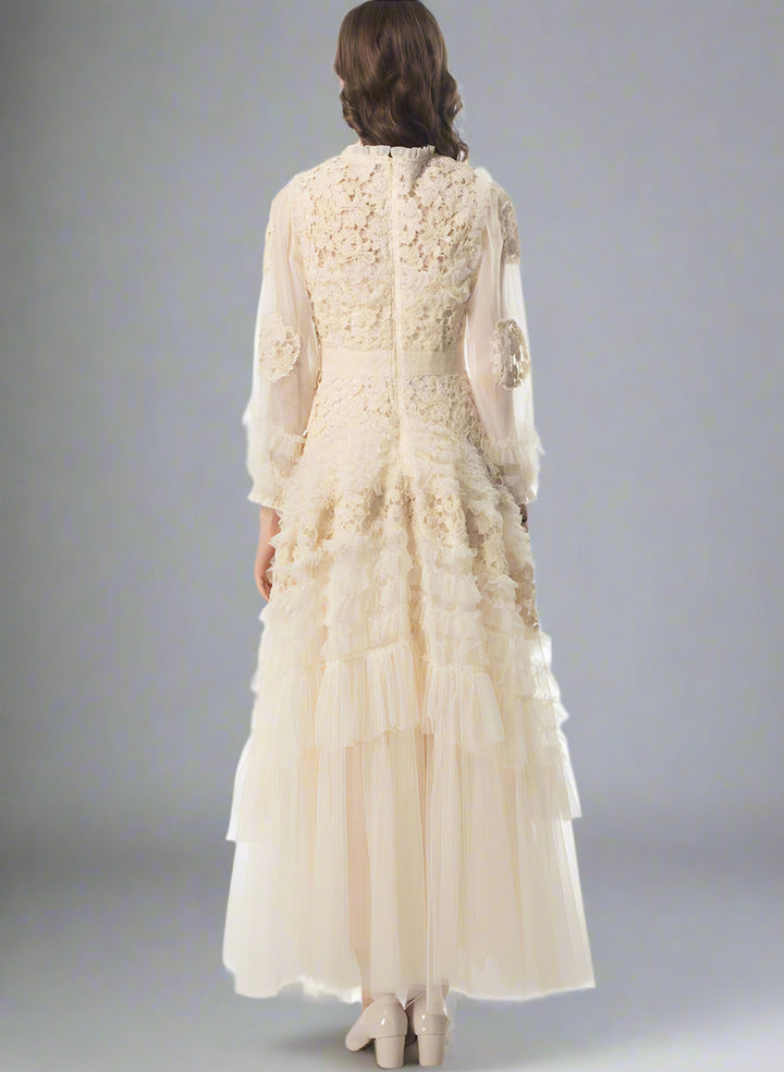 long-sleeve embroidered tulle gown with tiered skirt – ALINA