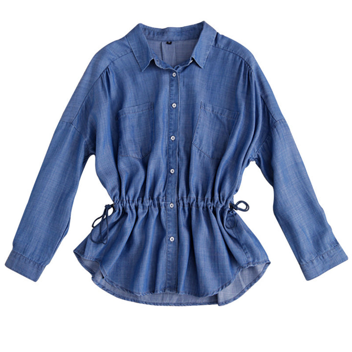 Drawstring Waist Denim Shirt-SCULPT