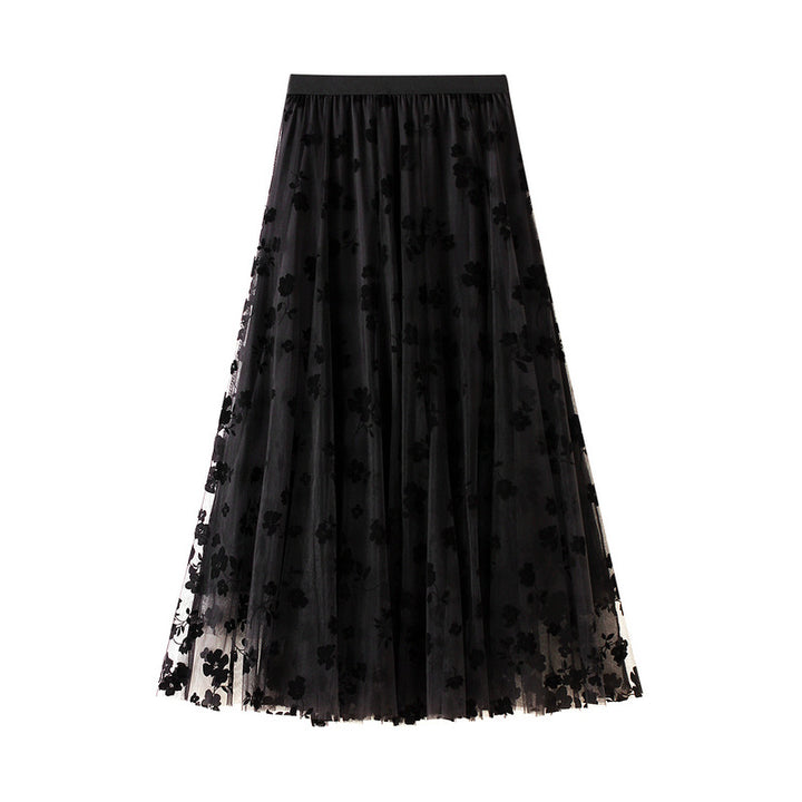 Floral Mesh Maxi Skirt with Elastic Waist – FLOREA