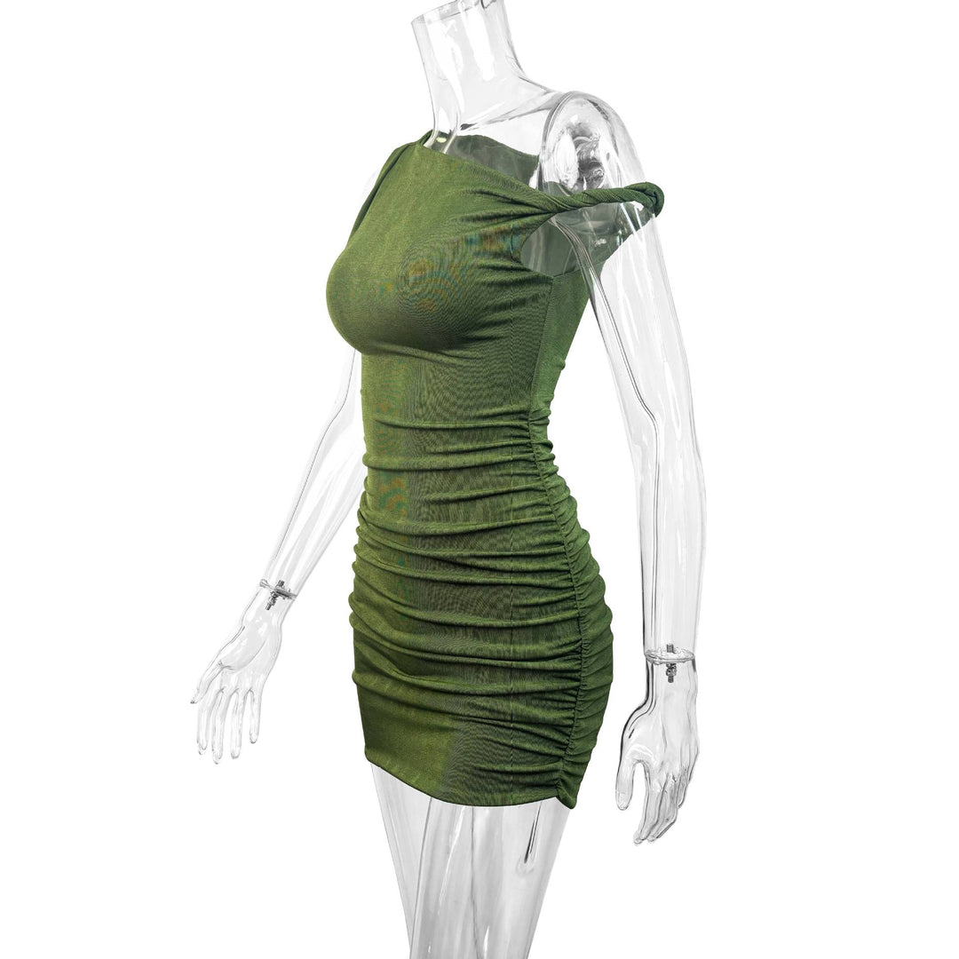 Solid Twisted Asymmetrical Mini Dress