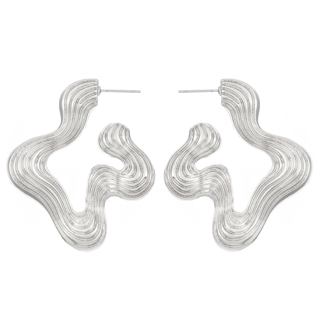 Ribbed abstract wave earrings with sculptural curves - Vasdy