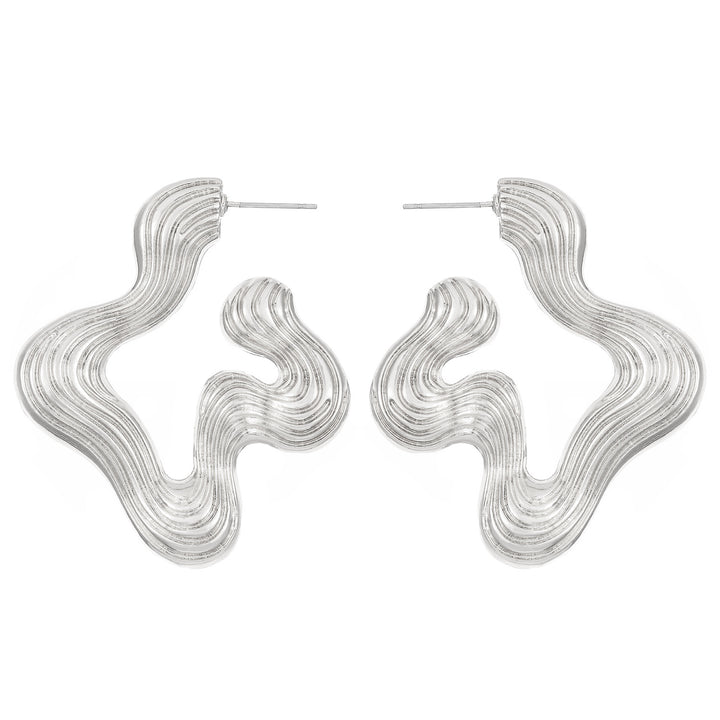 Ribbed abstract wave earrings with sculptural curves - Vasdy