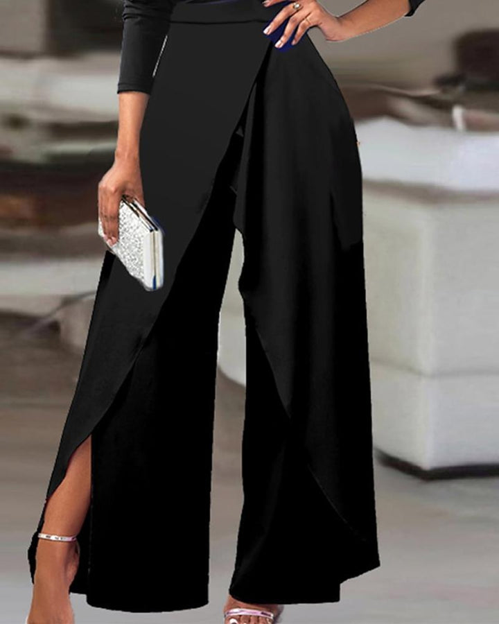 one-shoulder draped jumpsuit with front overlay - PONXSA