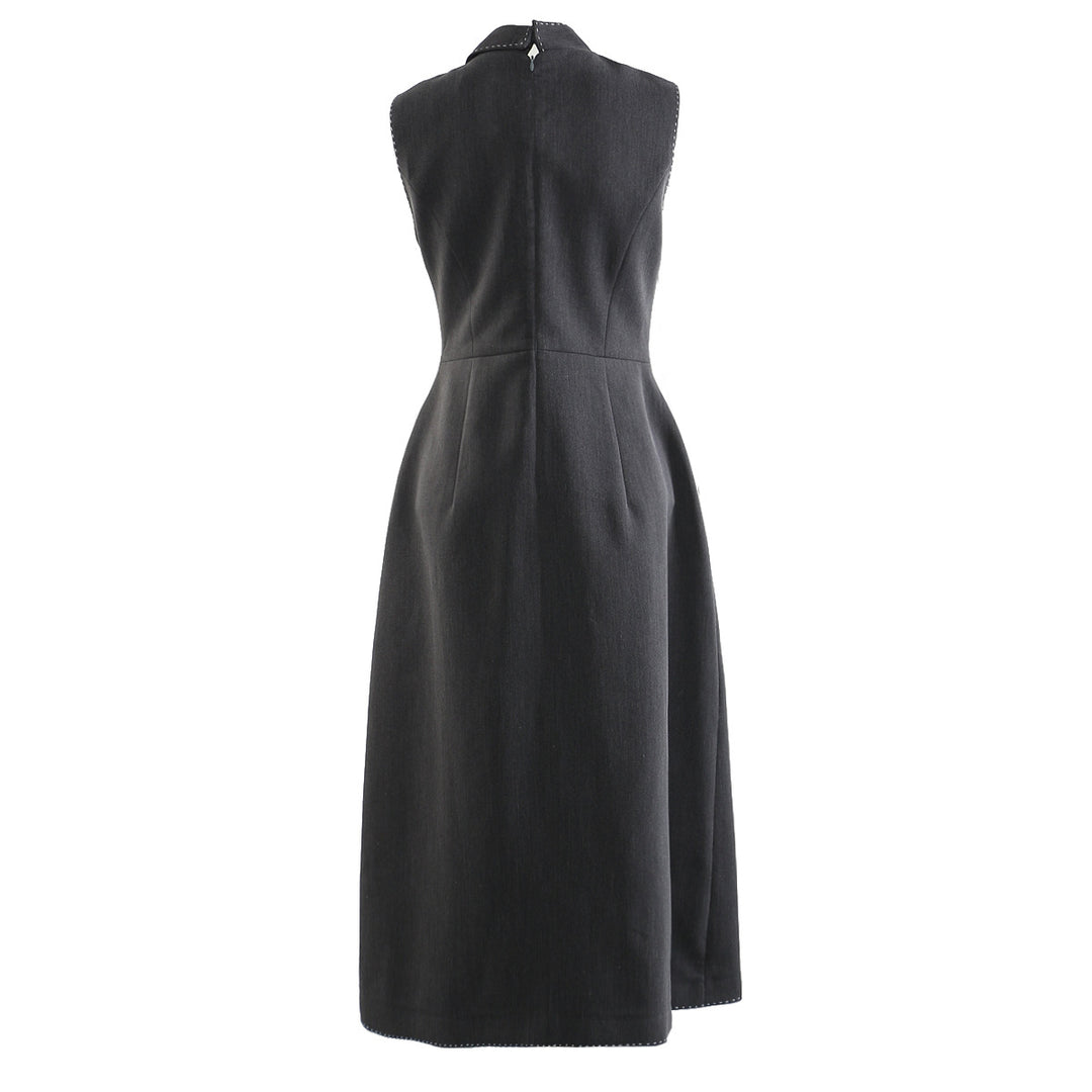 Sleeveless tailored lapel midi dress with contrast stitching – IVERA