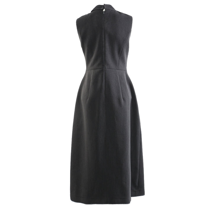 Sleeveless tailored lapel midi dress with contrast stitching – IVERA