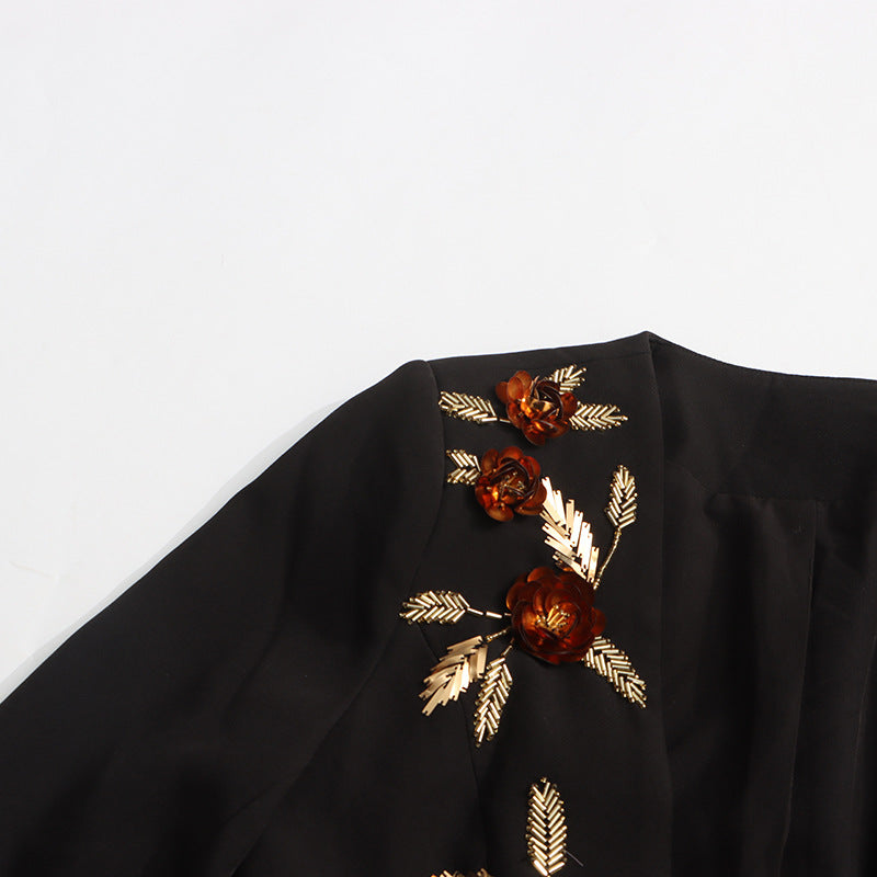 Plissiertes Oberteil mit ausgestellten Ärmeln und Maxirock-Set mit Taillengürtel – Rosiny 