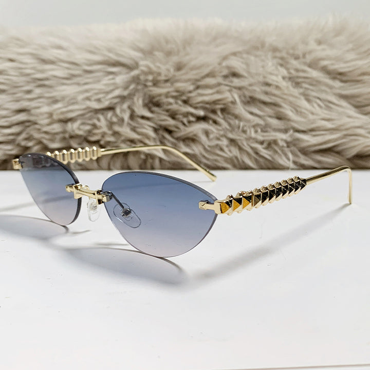 rimless cat-eye sunglasses with gold studded temples – ASTRIDI