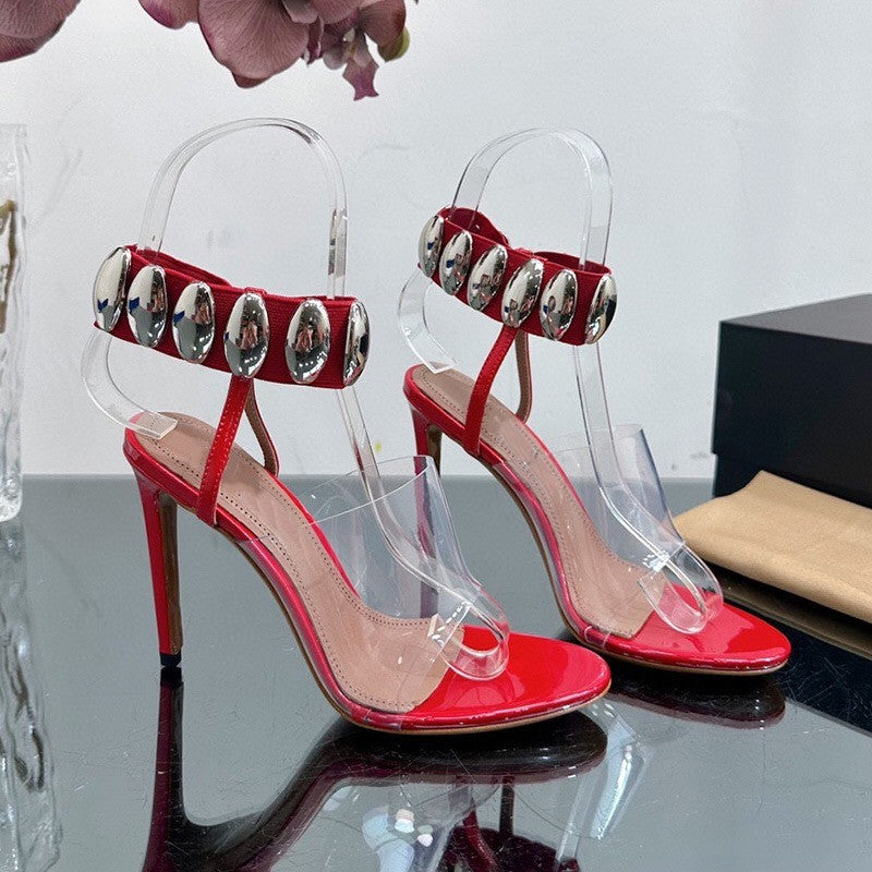 plexi-strap heels with metallic cuff – NOIR