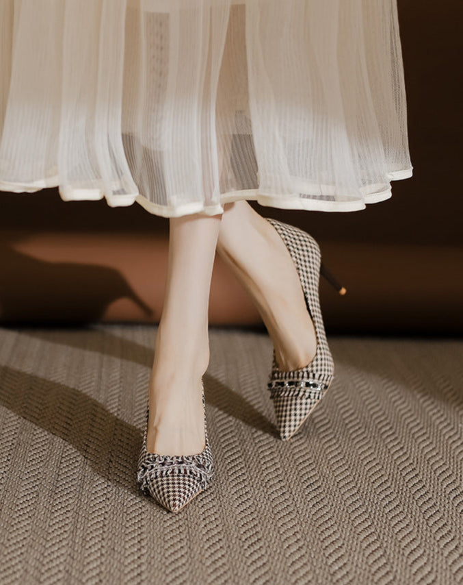 houndstooth pointed-toe pumps with chain detail – VERAQPI