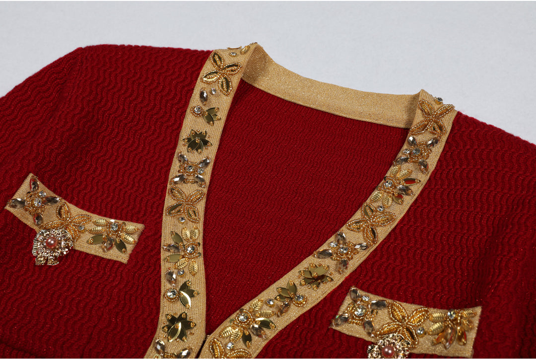 two-piece knit set with gold embroidered trim – DAPHNEDU