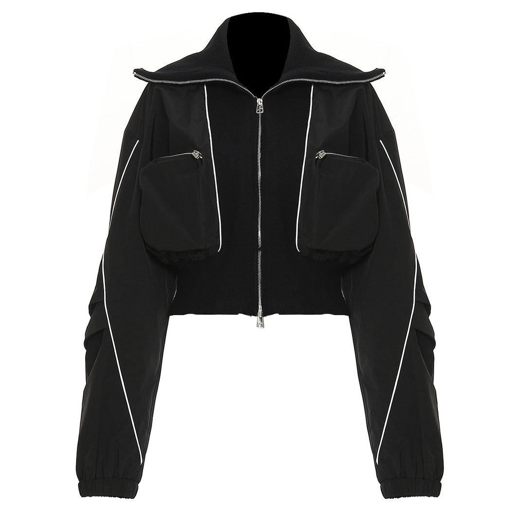 Cropped Utility Bomber Jacket with Zip Pockets – OLIVE