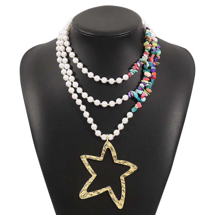 multilayer pearl necklace with turquoise stones and starfish pendant – CORALIAX