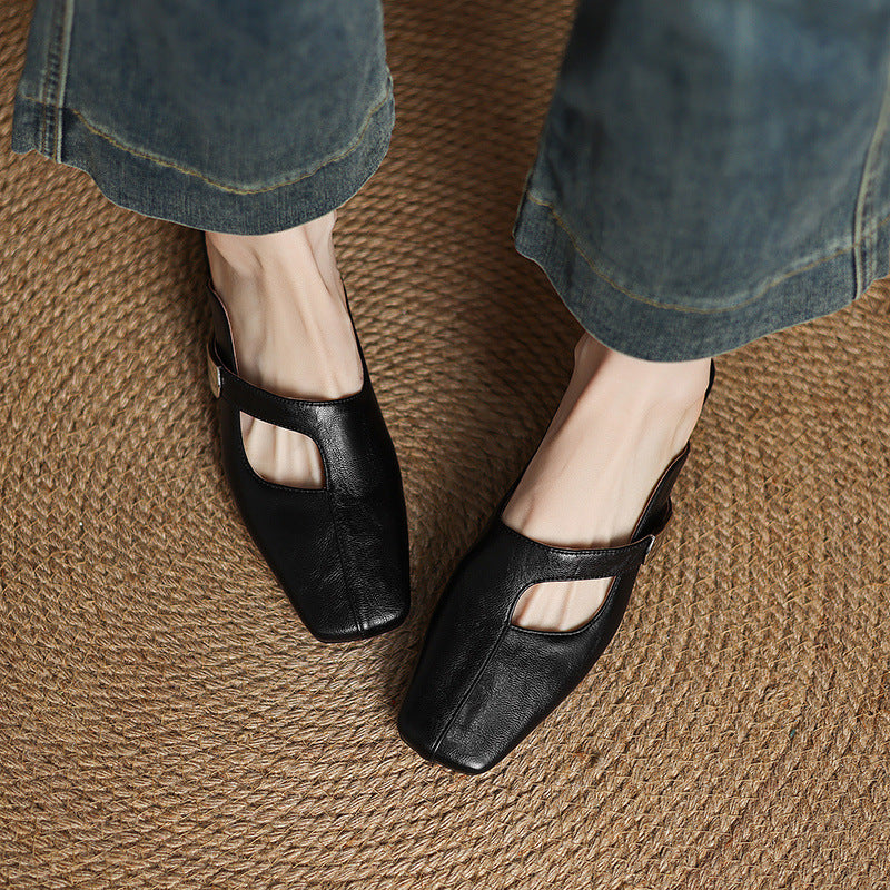 square-toe leather mules with strap detail - NORAMU