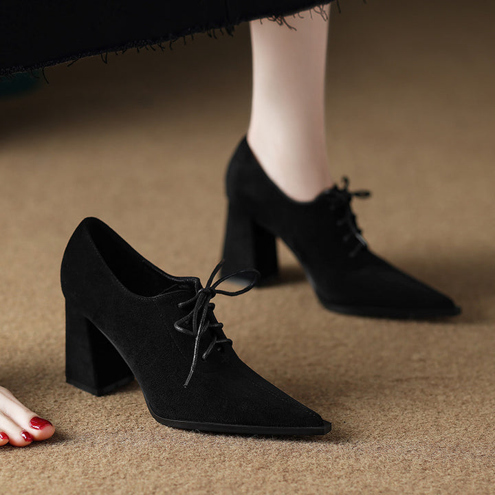 lace-up block heel shoes with suede finish - NOIRVA