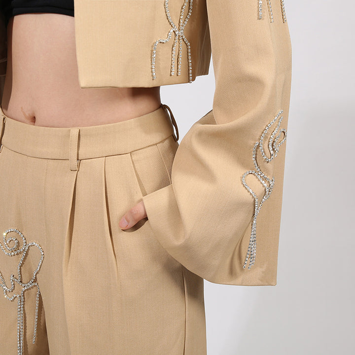 Embroidered Cropped Jacket & Wide-Leg Pants Set – ELARA