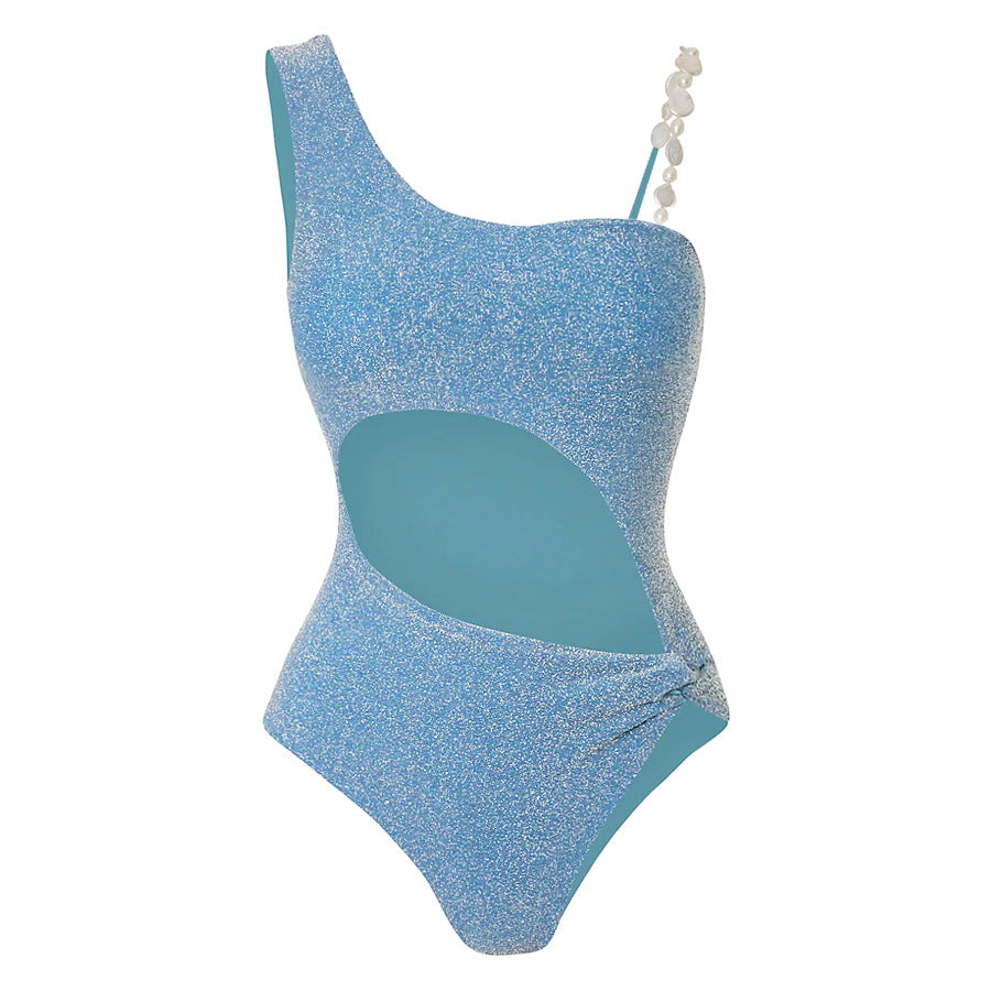 shimmer bandeau one-piece with ruched wrap skirt – LAVENDER