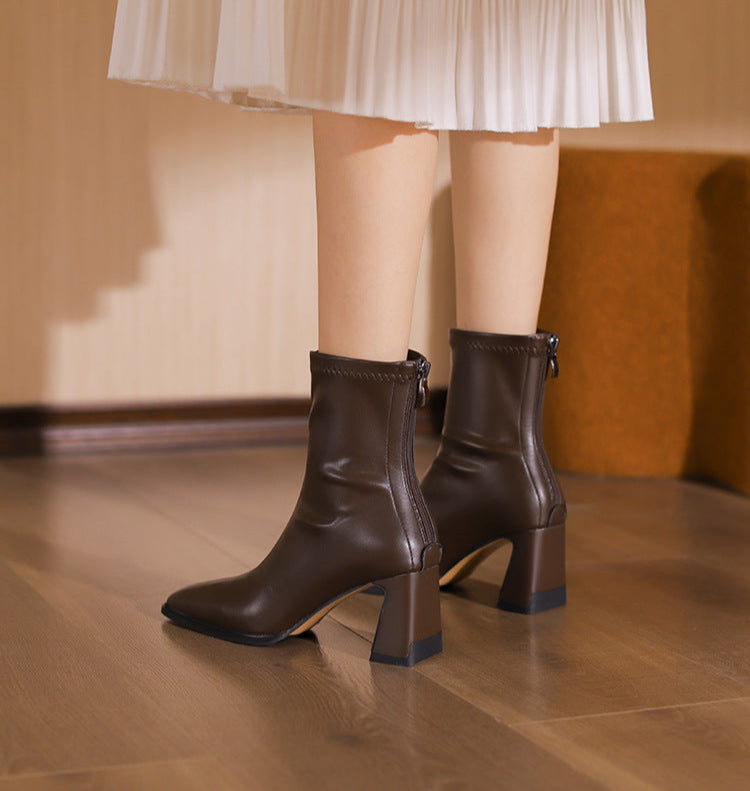 pointed-toe ankle boots with block heel – AURACIV