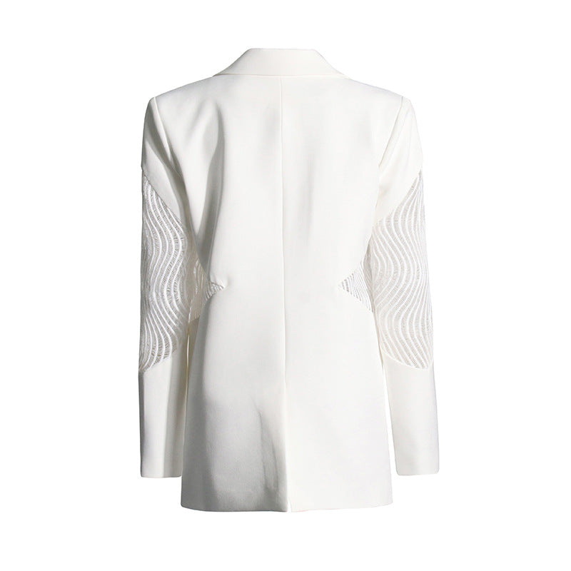 tailored blazer dress with sheer mesh sleeves – AURÉLIA