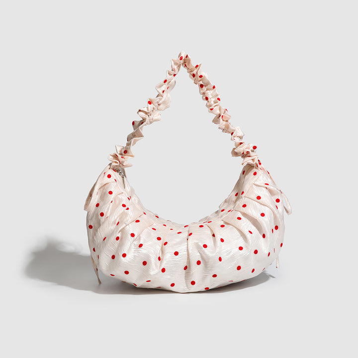 Ruched Polka Dot Crescent Bag - Cute
