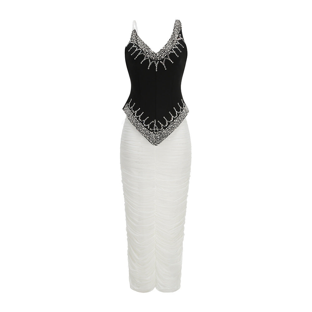Crystal Contrast Ruched Midi Dress - Luna
