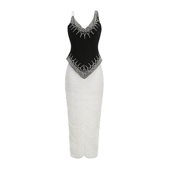 Crystal Contrast Ruched Midi Dress - Luna
