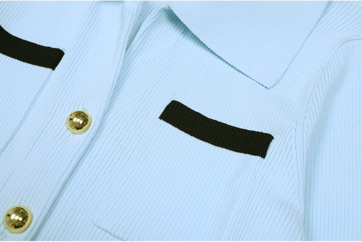 ribbed knit jacket with contrast pockets – CELENEZI