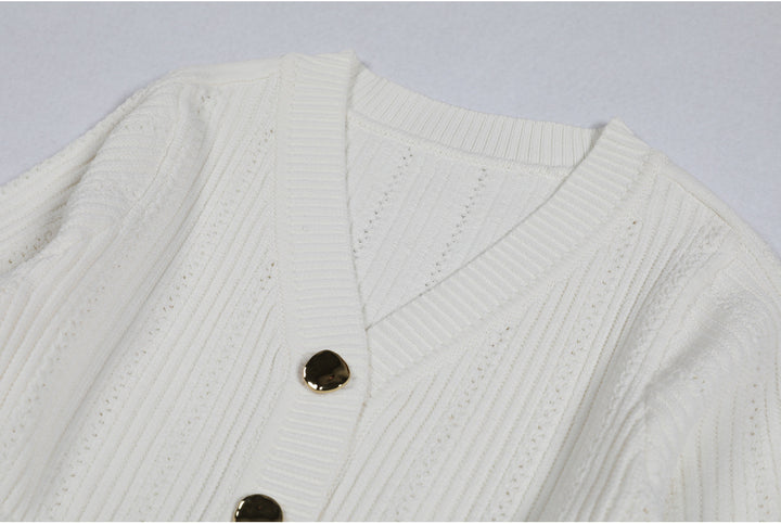 long-sleeve knit mermaid dress with buttoned v-neck – ELARANI