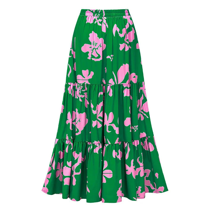 bow-strap floral swimsuit with tiered maxi skirt – ELADWY