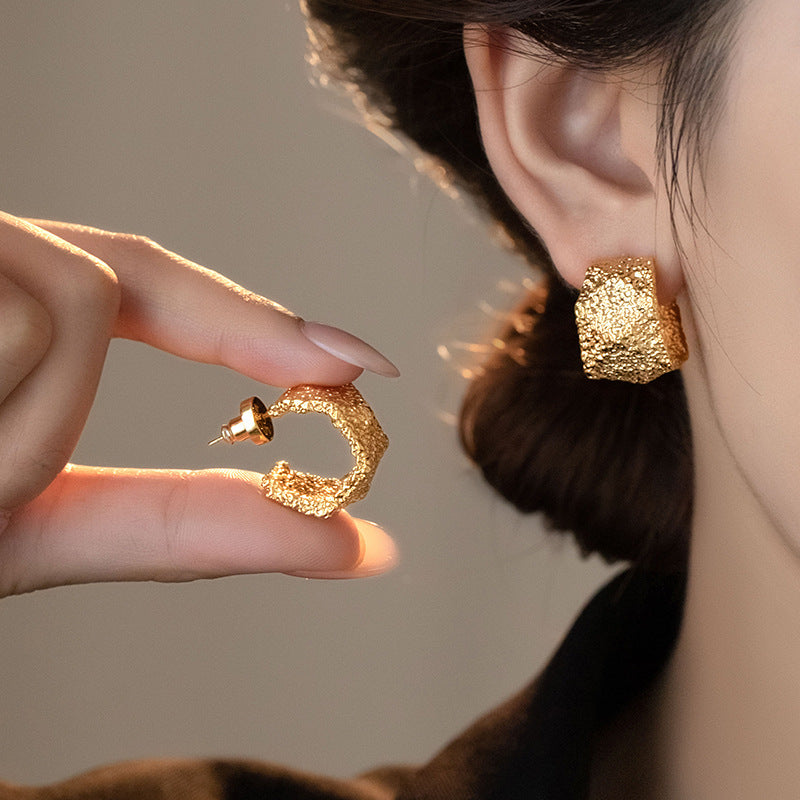 textured square stud earrings with metallic finish - AURSALI