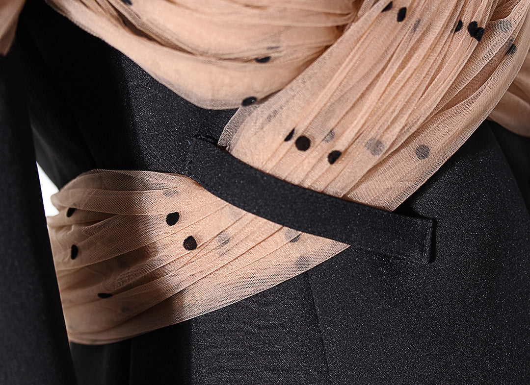 longline tailored blazer with draped tulle sleeves - Evisss