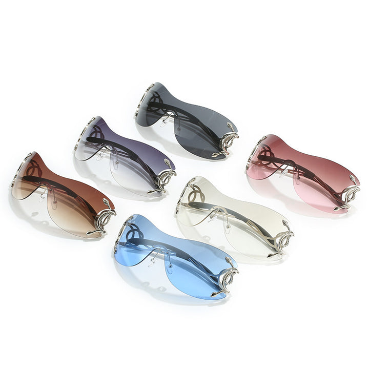 futuristic rimless sunglasses with snake metalwork - NOVAQ