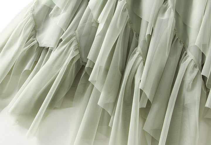 Asymmetrical ruffled mesh skirt with waterfall layers – Apilu