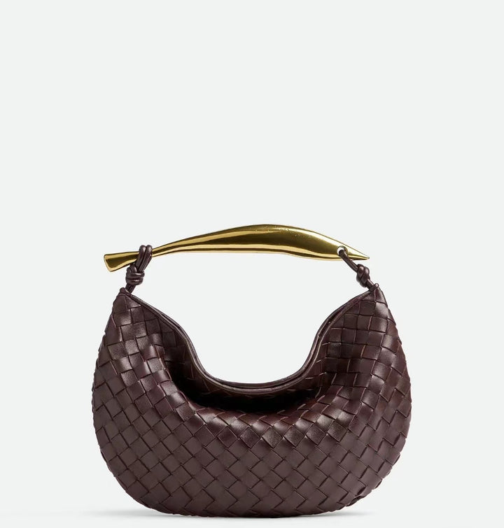 woven crescent shoulder bag with gold sculpted handle - KLLUONEL