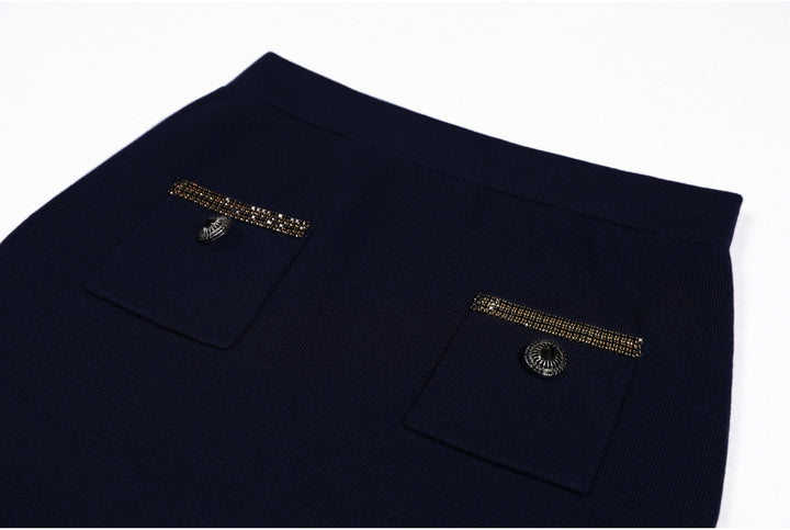 long-sleeve tweed jacket and pencil skirt set with metallic trim - NOVADRO