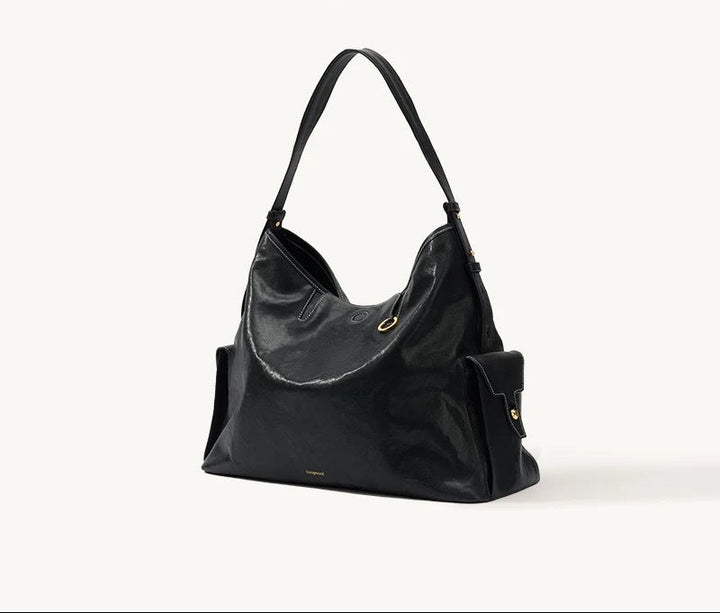 Black Slouchy Leather Shoulder Bag – LUXEVA