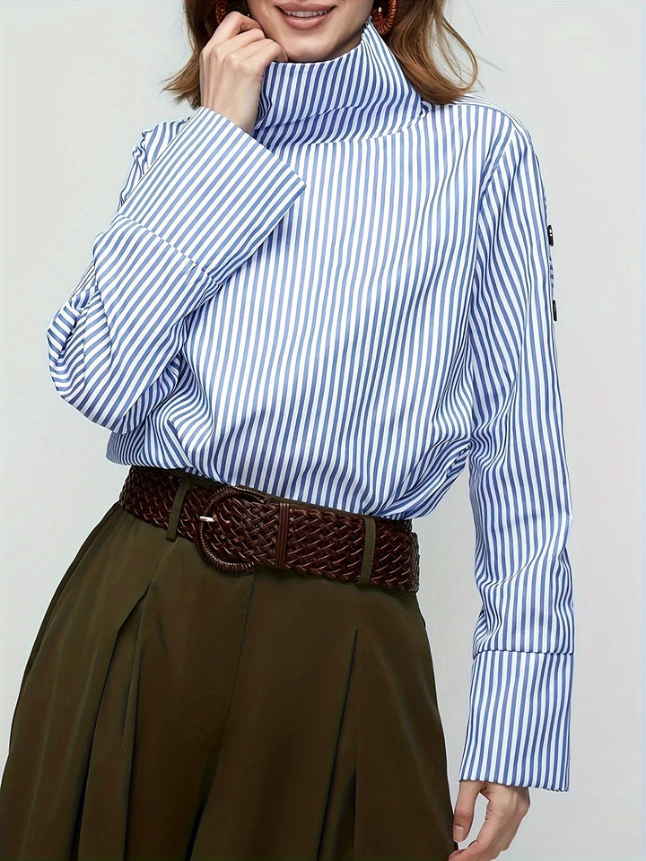 striped high-neck blouse with buttoned sleeves – ELENA