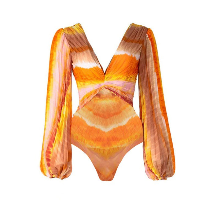 pleated cut-out one-piece with maxi flow skirt – SUNSET