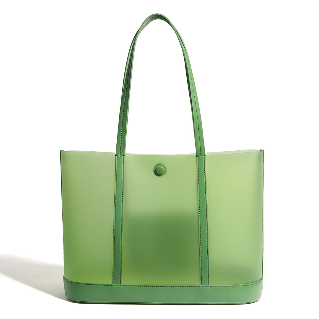 Two-tone translucent tote bag with leather trim - VERAQI
