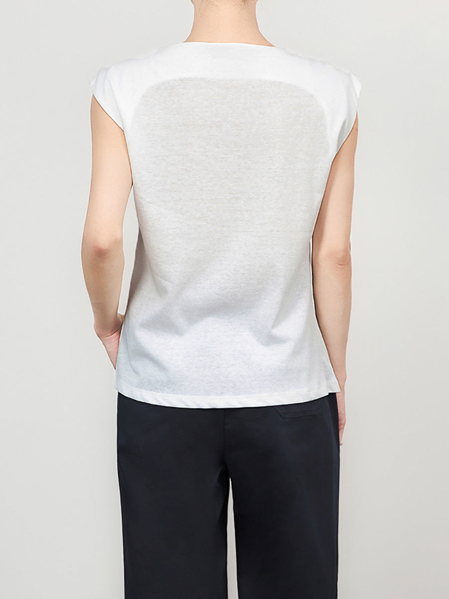 تي شيرت بدون أكمام غير متماثل مع لوحة أمامية متعددة الطبقات - معراج 