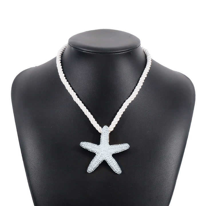 textured starfish pendant necklace with rope cord - CORCA