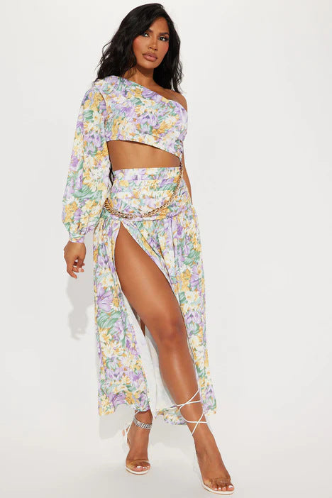 one-shoulder floral bikini set with maxi skirt – LAVINIA