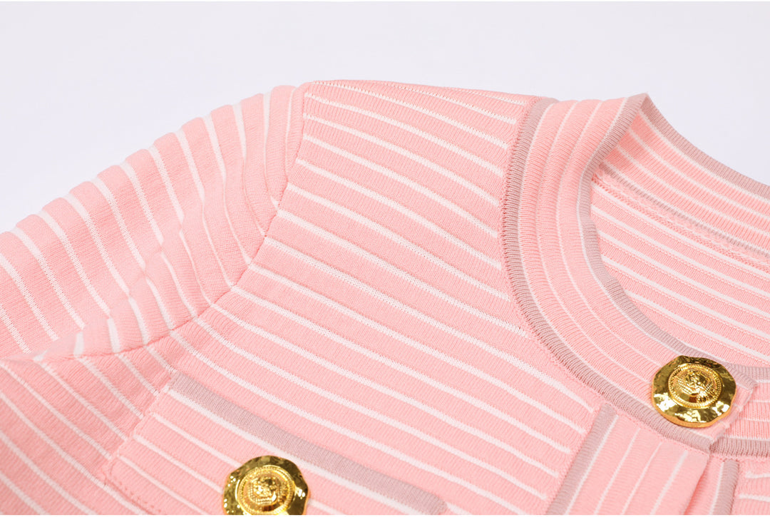 striped knit jacket with gold buttons – AURELIADI