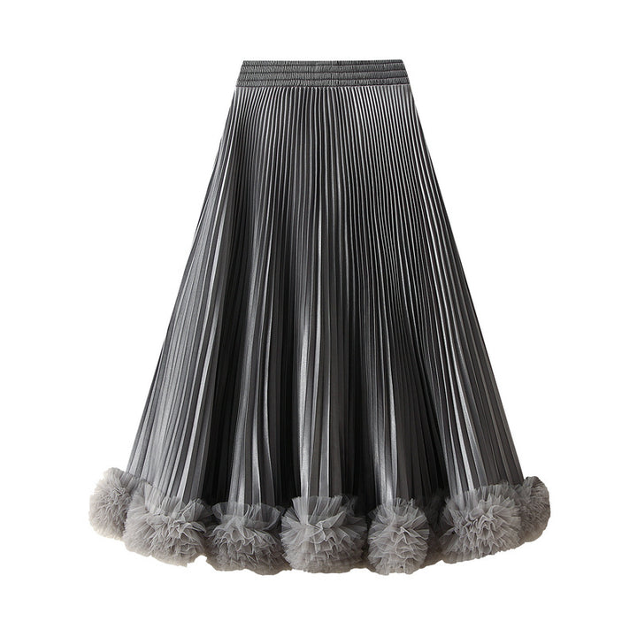 Pleated satin skirt with ruffled hem – VELORA