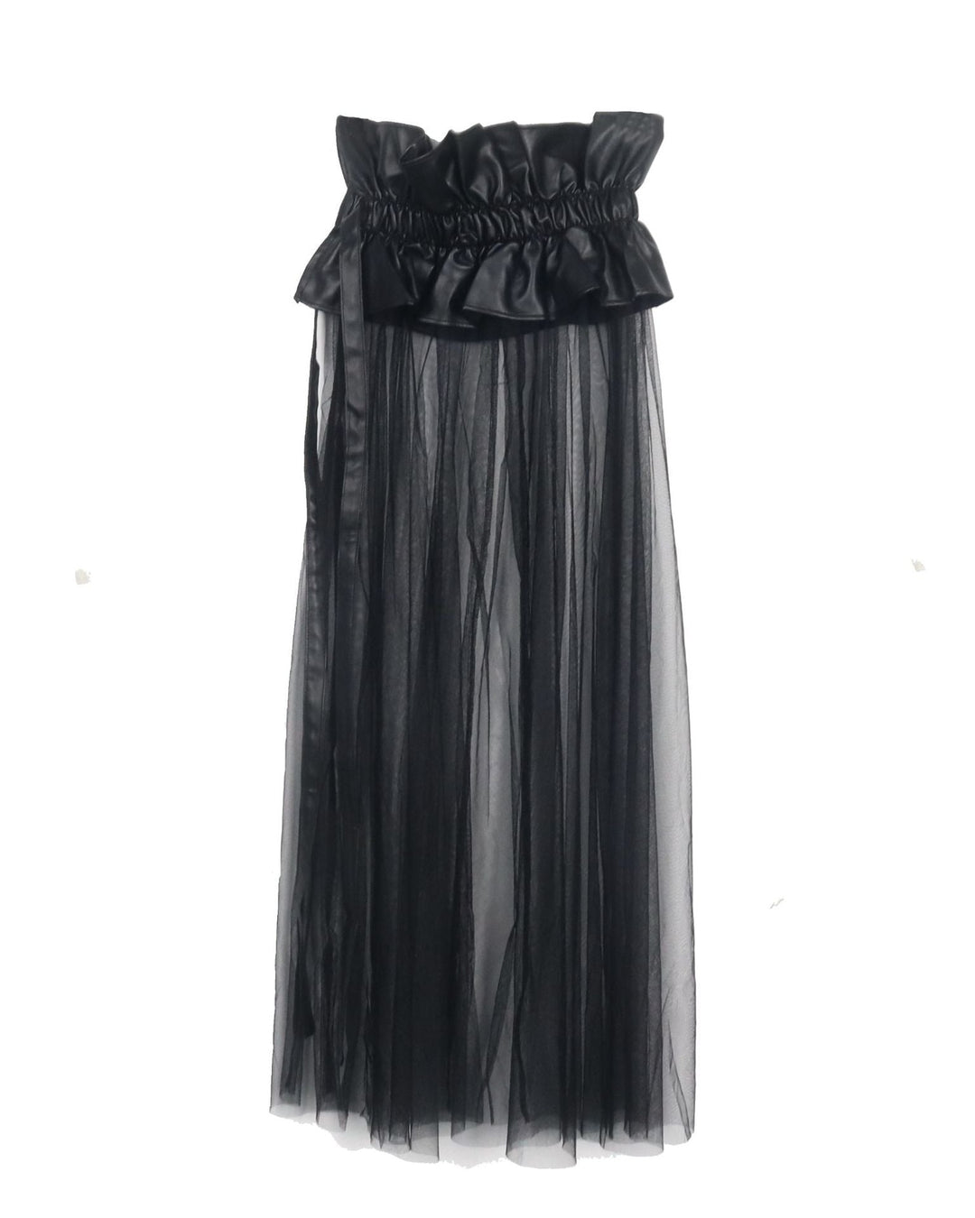 sheer tulle overlay skirt with voluminous shirt and corset belt - YUMI