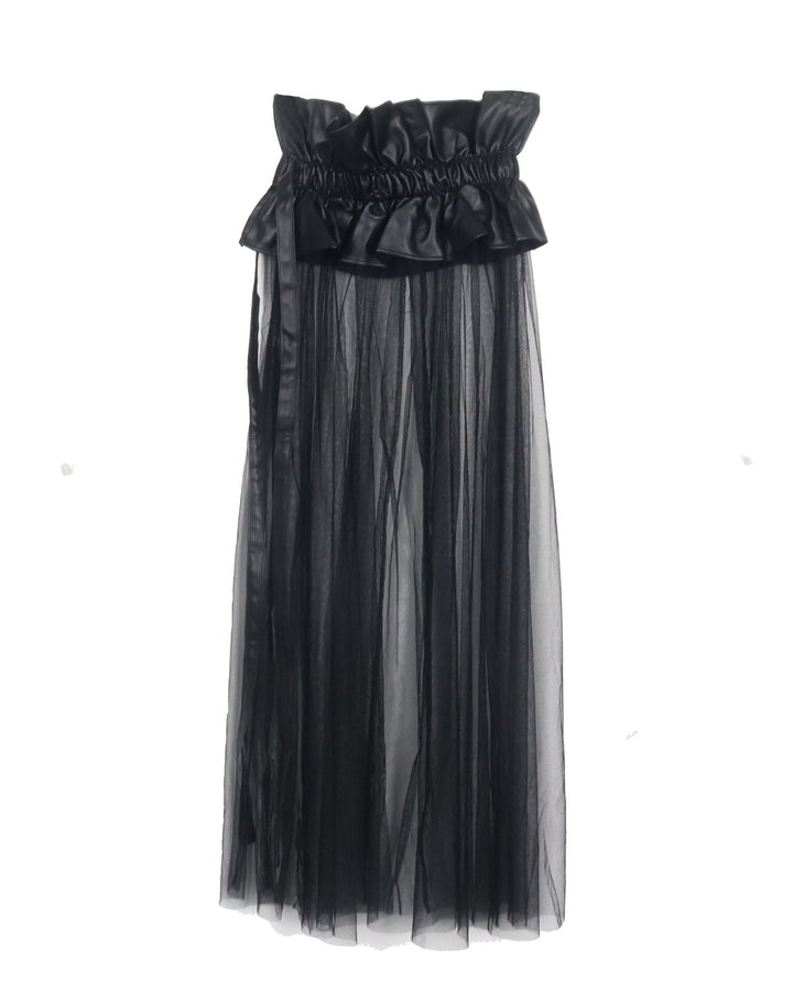 sheer tulle overlay skirt with voluminous shirt and corset belt - YUMI