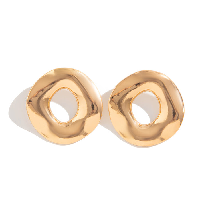 Asymmetrical hollow circle earrings with fluid surface - Nolmas