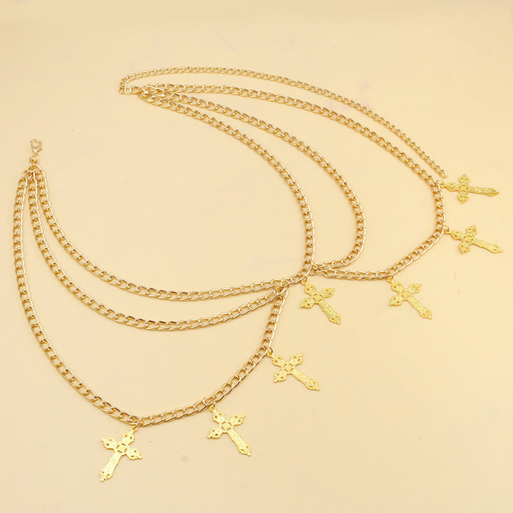 Layered chain waist belt with gothic cross charms – Zonwi